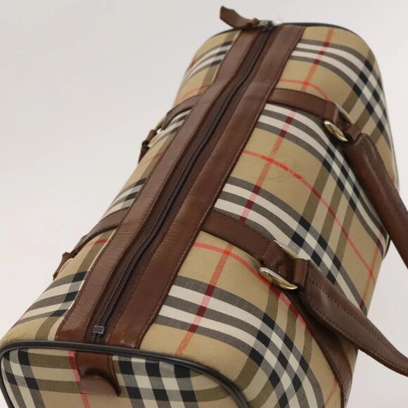 Burberrys Nova Check Boston Bag Canvas Beige Gold Auth - Picture 7 of 16